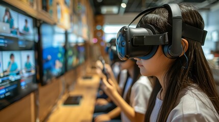 Clear photo of a virtual reality classroom in an ASEAN school, Digital economy, Virtual education