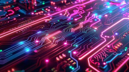 Fototapeta premium Graphic design background of tech scene or neon blue purple tone. Modern abstract background