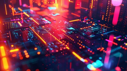 Obraz premium Graphic design background of tech scene or neon blue purple tone. Modern abstract background