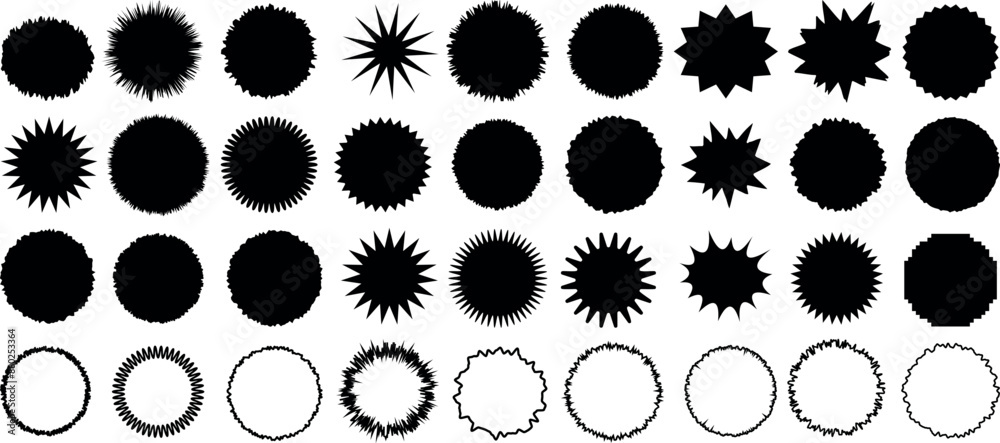 Wall mural jagged circle vector collection, spiky circular shapes, graphic elements, starburst designs, abstrac