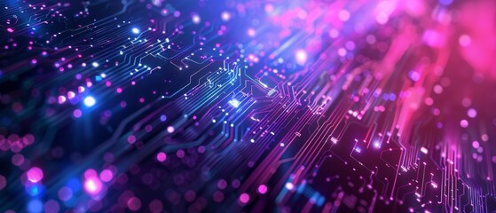 Fototapeta premium Graphic design background of tech scene or neon blue purple tone. Modern abstract background