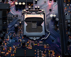 Fototapeta premium a computer motherboard. Make the details of the circuitry and components more visible and realistic.