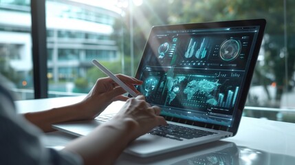 The hands using laptop