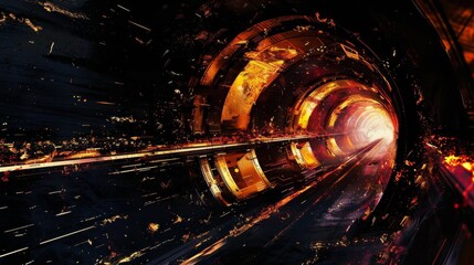 Naklejka premium A highspeed light tunnel featuring bright blue lines that curve and twist towards a distant vanishing point The scene gives a sense of rapid movement through a futuristic
