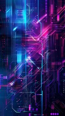Obraz premium Graphic design background of tech scene or neon blue purple tone. Modern abstract background