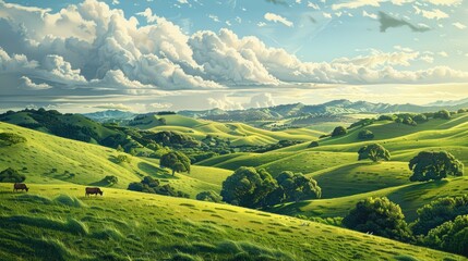 Fototapeta premium Photorealistic Summer Rolling Hills | Summer Background | Photorealistic