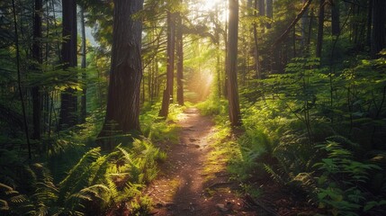 Obraz premium Photorealistic Summer Forest Hiking Trail | Summer Background | Photorealistic