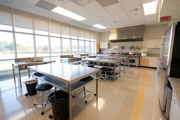 Modern Kitchen Interior With Stainless Steel Workstations