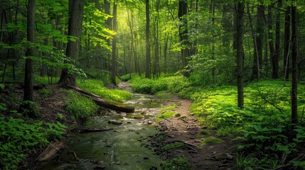 Obraz premium Photorealistic Summer Forest Hiking Trail | Summer Background | Photorealistic