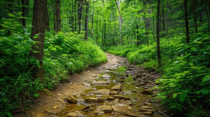 Fototapeta premium Photorealistic Summer Forest Hiking Trail | Summer Background | Photorealistic