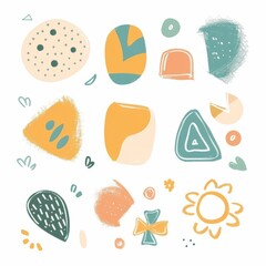 Abstract Simple Icon Clipart Set of Blush Scandinavian Nordic Boho Bohemian Geometric Shapes with Bold Strokes Soft Wash Minimalist Detail Organic Charming Rhythmic Bold Block Doodle Print Decoration