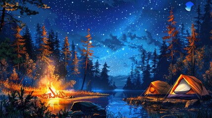Photorealistic Summer Camping under the Stars | Summer Background | Photorealistic