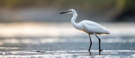 Obraz premium A beautiful river bird interacting with its surroundings on a riverbank, copy space, natural lighting