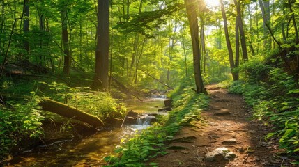 Obraz premium Photorealistic Summer Forest Hike | Summer Background | Photorealistic