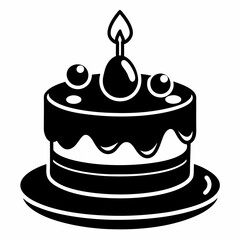 Black birthday cake silhouette vector art illustration white background
