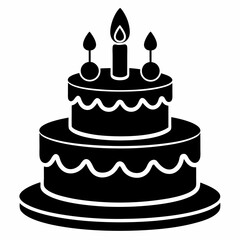 Black birthday cake silhouette vector art illustration white background