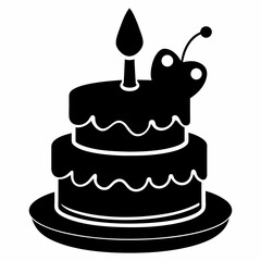 Black birthday cake silhouette vector art illustration white background