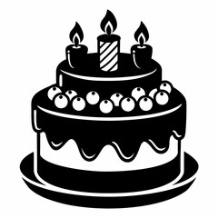 Black birthday cake silhouette vector art illustration white background