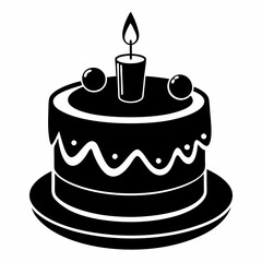 Black birthday cake silhouette vector art illustration white background