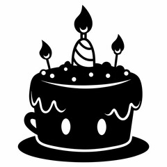 Black birthday cake silhouette vector art illustration white background
