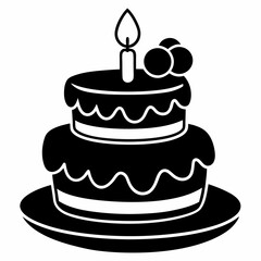 Black birthday cake silhouette vector art illustration white background