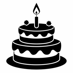 Black birthday cake silhouette vector art illustration white background