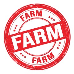 FARM text written on red round stamp sign