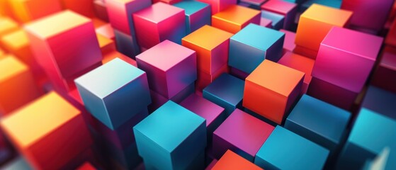 A creative flat design illustration of a geometric 3D background. This artwork features a mix of geometric shapes, such as cubes and pyramids, arranged in a visually striking pattern. The use of