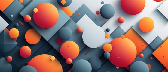An eye-catching flat design illustration depicting a geometric 3D background. The image showcases a variety of shapes, including spheres and hexagons, layered to create a complex and engaging