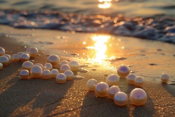 Pearls on a Beach at Sunset