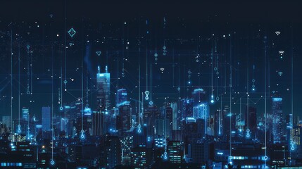 Obraz premium Futuristic Cityscape with Digital Network
