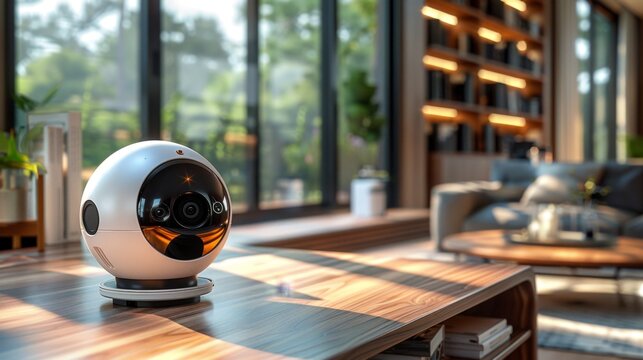 Modern Smart Home Security Device in Stylish Living Room - Generative AI