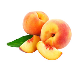 Real photos of whole and split peaches PNG transparent background – Generative AI