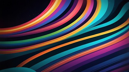 Vibrant digital artwork featuring multicolored, flowing ribbons against a dark background, creating a visually striking and dynamic abstract composition 