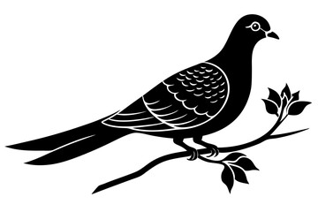 Dove leaning on a branch in tree with a flower in its beak vector art illustration