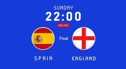 Spain vs England Final, July 2024, flag emblems. Vector background with Spanish and English flags for TV broadcast or news program