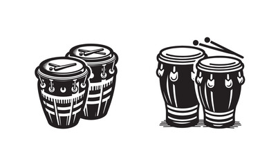 Conga Vector Silhouette black and white, Musical Instrument Illustration 