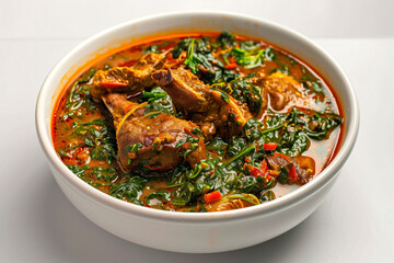 a bowl of soup with meat and vegetables