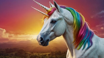 Obraz premium This rainbow-colored creature shows its beauty and majesty, but although it appears in the form of a horse, this creature is a unicorn and a fantasy creature.