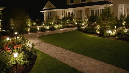 Obraz premium Aesthetics of your residential rockery garden with LED outdoor light posts, creating a captivating outdoor oasis. LED light posts, adding elegance and charm to your residential rockery garden.