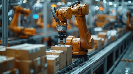 Fototapeta premium Industrial Robotics in Action - Generative AI