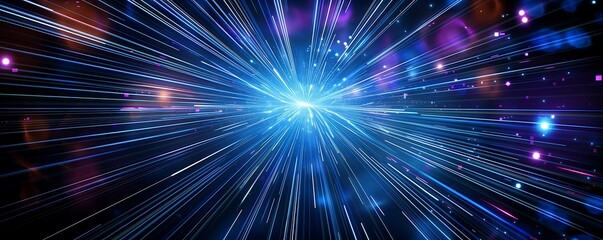 Naklejka premium Digital science futuristic technology light rays stripes lines light background, Generative AI
