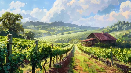 Naklejka premium Photorealistic Summer Countryside Vineyard | Billboard mockup | Landscape mockup