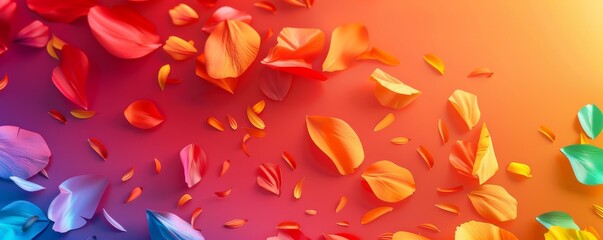 Vibrant colorful petals scattered on gradient background