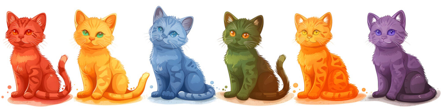 Dibujo infantil de gatos sobre fondo blanco 