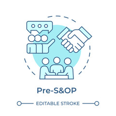 Pre-SOP soft blue concept icon. Business meeting and negotiations. Decision making. Team building. Round shape line illustration. Abstract idea. Graphic design. Easy to use article