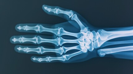 Detailed 3D x-ray of hand injury with copy space, covering all objects, deep depth of field, radiography of bone fracture.