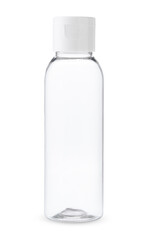 Clear Plastic Bottle With White Lid on White Background
