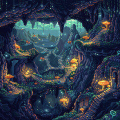 Fototapeta premium “Pixel Depths: Mystical Cave Adventure”