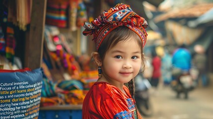 Fototapeta premium Little asian girl smiling on blur background
